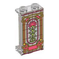 Деталь LEGO Panel 1 x 2 x 3 with Stained Glass, Green/Pink Rose print, Прозрачный бесцветный