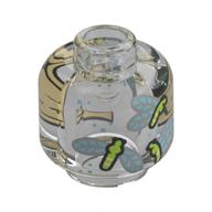 Деталь LEGO Minifig Head with Lime/Sand Blue Dragon Flies / Tan Label print, Прозрачный бесцветный