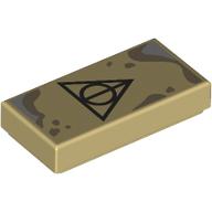 Деталь LEGO Tile 1 x 2 with Parchment, Deadly Hallows Sign print, Песочный