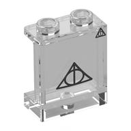 Деталь LEGO Panel 1 x 2 x 2 with Black Deadly Hallows print, Прозрачный бесцветный