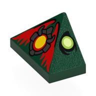 Brick Sloped 45° 2 x 1 Triple with Lime/Yellowish Green Eyes, Dark Bluish Grey/Yellow Medallion, Red Wings print
