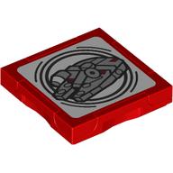 Деталь LEGO Tile Special 2 x 2 with SMART Tag with Millennium Falcon print, Красный