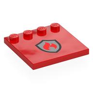 Деталь LEGO Plate Special 4 x 4 with Studs on One Edge with Silver/Black Firefighter Badge print, Красный