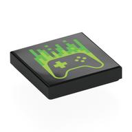 Деталь LEGO Tile 2 x 2 with Game Controller, Lime/Bright Green Pixels print, Черный