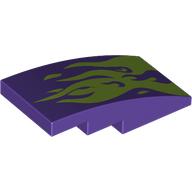 Деталь LEGO Brick Curved 4 x 2 No Studs with Lime Flames print, Темно-фиолетовый