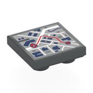 Деталь LEGO Tile Special 2 x 2 Inverted with Navigation Map print, Темный сине-серый