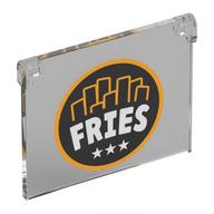 Деталь LEGO Glass for Window 1 x 4 x 3 [Opening] with White 'FRIES', 3 Stars on Black Background, Bright Light Orange Circle, Fries print, Прозрачный бесцветный