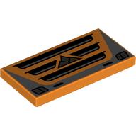 Деталь LEGO Tile 2 x 4 with Black/Silver Car Grill, Emblem print, Оранжевый