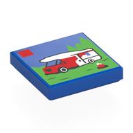 Деталь LEGO Tile 2 x 2 with LEGO Set, Camper print, Голубой