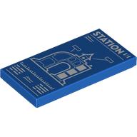 Деталь LEGO Tile 2 x 4 with 'STATION', Blueprint print, Голубой