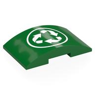 Деталь LEGO Brick Curved 4 x 6 Double, 2 x 4 Cutout with White Recycling Sign print, Зеленый