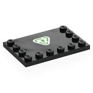 Деталь LEGO Plate Special 4 x 6 with Studs on 3 Edges with Green Bottle Recycling Symbol on White Background print, Черный