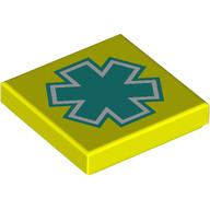 Деталь LEGO Tile 2 x 2 with White/Dark Turquoise Star of Life print, Насыщенный желтый