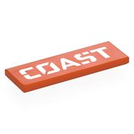 Деталь LEGO Tile 2 x 6 with White 'COAST' print, Красно-оранжевый