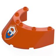 Деталь LEGO Windscreen Round, Sloped 6 x 8 x 2 with Coastguard Logo print, Красно-оранжевый