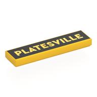 Деталь LEGO Tile 1 x 4 with 'PLATESVILLE' on Black Background print, Желтый