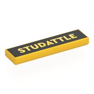 Деталь LEGO Tile 1 x 4 with 'STUDATTLE' on Black Background print, Желтый
