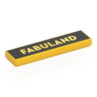 Деталь LEGO Tile 1 x 4 with 'FABULAND' on Black Background print, Желтый