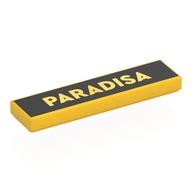 Деталь LEGO Tile 1 x 4 with 'PARADISA' on Black Background print, Желтый