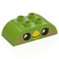 Деталь LEGO Duplo Brick 2 x 4 Curved Top, Bird Eyes Print, Лайм