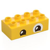 Деталь LEGO Duplo Brick 2 x 4, Eyes, and White Patch Print, Желтый