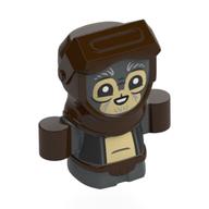 Деталь LEGO Creature, Anzellan, Dark Brown Hood, Belt, Hands, Tan Face, Laughing print, Темный сине-серый