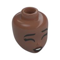 Деталь LEGO Minidoll Head, Black Eyebrows, Closed Eyes, Dark Red Lips, Средне-коричневый