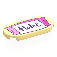 Деталь LEGO Tile Round 2 x 4 with White/Bright Pink/Dark Pink Pillows, Dark Purple 'Hotel' print, Ярко-светло-желтый