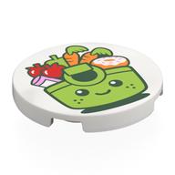 Деталь LEGO Tile Round 3 x 3 with Lime Shopping Bag with Face, Groceries print, Белый