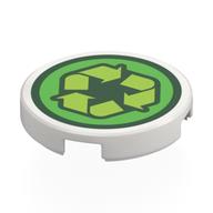 Деталь LEGO Tile Round 2 x 2 with Lime Recycling Sign on Bright Light Green Field print, Белый