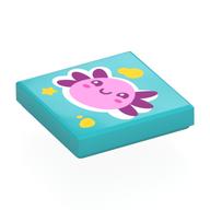 Деталь LEGO Tile 2 x 2 with Bright Pink and Magenta Axolotl print, Средне-лазурный