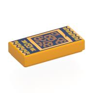 Деталь LEGO Tile 1 x 2 with Dark Blue Pretzel Pack print, Ярко-светло-оранжевый