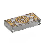Деталь LEGO Tile 1 x 2 with 4 Diamonds and Writing Print, Прозрачный бесцветный