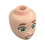Деталь LEGO Minidoll Head, Dark Orange Eyebrows, Olive Green Eyes, Freckles, Nougat Lips, Worried, Светлый телесный
