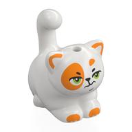 Деталь LEGO Animal, Cat, Chubby with Orange Spots, Olive Green Eyes, Scowling print (Churro), Белый