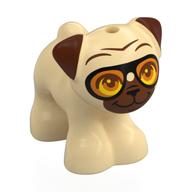 Деталь LEGO Animal, Dog, Pug with Reddish Brown Face, Ears, Orange Goggles print, Песочный