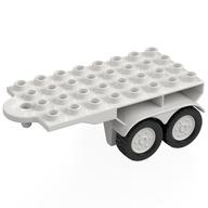 Деталь LEGO Duplo Trailer Flatbed 4 x 8 with Hook and 4 White Wheels, Белый