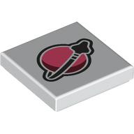 Деталь LEGO Tile 2 x 2 with Modern Classic Space Logo, Pink/Dark Red Planet print, Белый