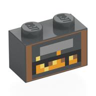 Деталь LEGO Brick 1 x 2 with Pixelated Fireplace, Fire print, Темный сине-серый