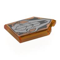 Деталь LEGO Tile Special 2 x 3 Pentagonal with Silver Skull, Flames print, Прозрачный оранжевый