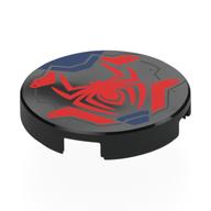 Деталь LEGO Tile Round 2 x 2 with Red Spider, Dark Blue Markings print, Черный