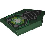 Деталь LEGO Tile Special 2 x 3 Pentagonal with Lime/Green Reactor, Black/silver Spine print, Темно-зеленый