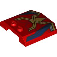 Деталь LEGO Brick Wedged, Curved Triple 4 x 4 x 2/3 with 2 Studs with Gold Spider, Webbing, Dark Blue Shapes print, Красный