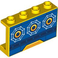 Деталь LEGO Panel 1 x 4 x 2 with Blue Boat Side, Yellow Port Holes, White Webbings print, Желтый