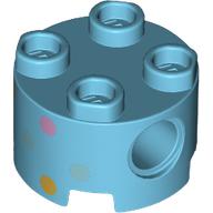 Деталь LEGO Brick Round 2 x 2, Pin Holes with Multi-Colored Dots print, Средне-лазурный