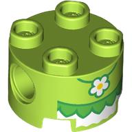 Деталь LEGO Brick Round 2 x 2, Pin Holes with White Dress, Green Ruffles, Daisy Pendant print, Лайм