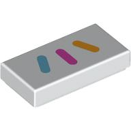Деталь LEGO Tile 1 x 2 with Bright Light Blue/Dark Pink/Bright Light Orange Stripes print, Белый