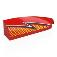Brick Round, Curved Double 1 x 4 with Stud Notch Right with Black/White Lightning, Bright Light Orange Dots print