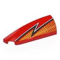 Brick Round, Curved Double 1 x 4 with Stud Notch Left with Black/White Lightning, Bright Light Orange Dots print
