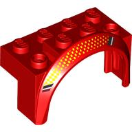 Деталь LEGO Wheel Arch, Mudguard 4 x 2 x 2 1/2 with Bright Light Orange Dots, White/Black/Dark Red Stripes, Left print, Красный